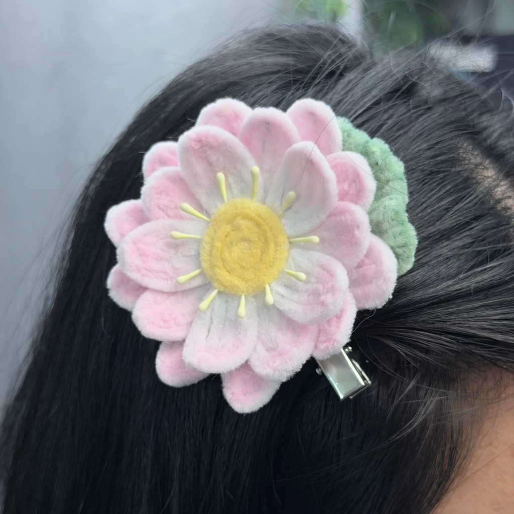 กิ๊ฟดอกบัว กิ๊ปดอกบัว กิ๊บ แฮนด์เมด กิ๊บลวดกำมะหยี่ ดอกบัว diy hair clip hand made