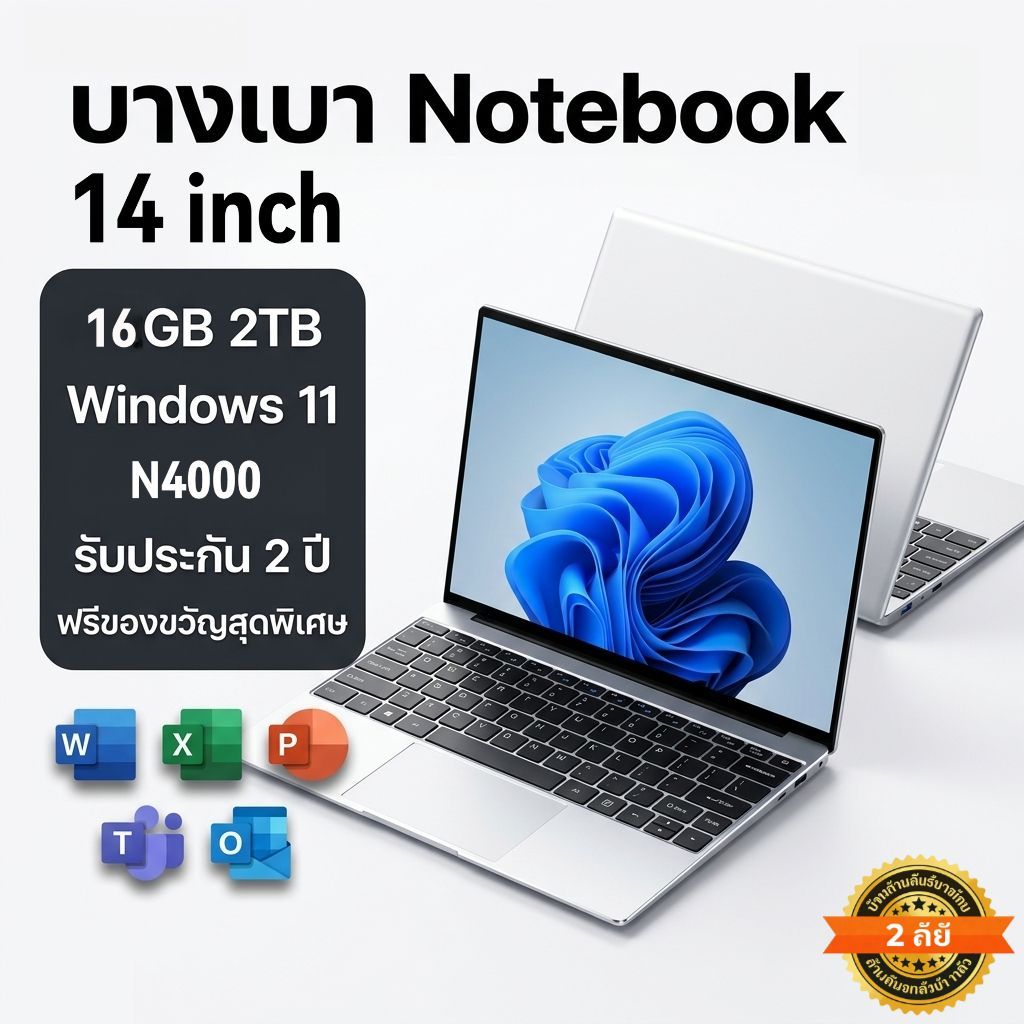 2026 โน๊ตบุ๊ค แล็ปท็อปเครื่องใหม่เอี่ยม 14.1" RAM16GB SSD2TB Windows 11แล็ปท็อปสำนักงาน กล้องหน้ รับประกัน 2 ปี