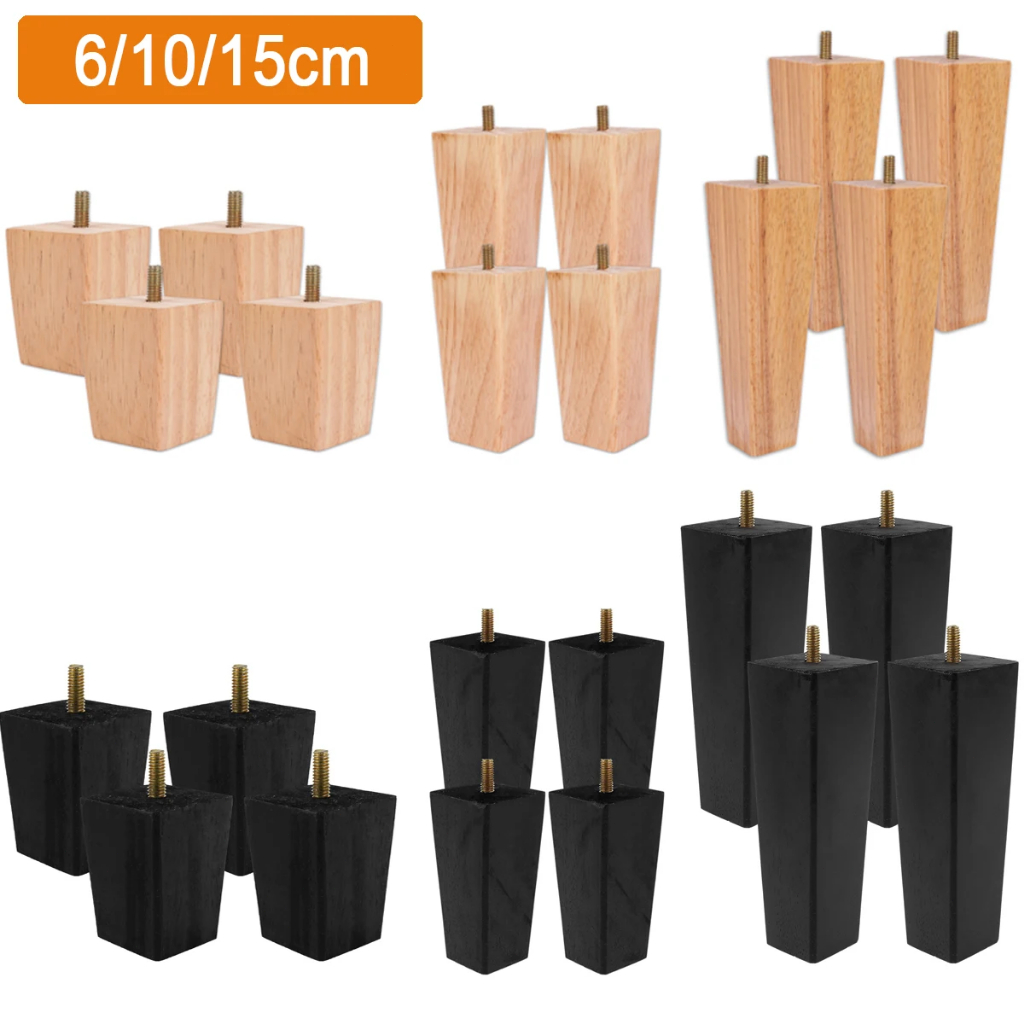 4PCS เฟอร์นิเจอร์ไม้ขา 6/10/15 ซม.เก้าอี้โต๊ะความสูงชิ้นส่วนเฟอร์นิเจอร์เท้า ขาเฟอร์นิเจอร์โซฟาและโต๊ะกาแฟสไตล์นอร์ดิก