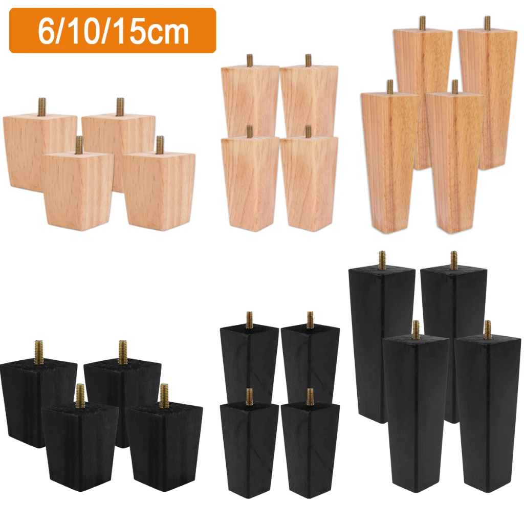 4PCS เฟอร์นิเจอร์ไม้ขา 6/10/15 ซม.เก้าอี้โต๊ะความสูงชิ้นส่วนเฟอร์นิเจอร์เท้า ขาเฟอร์นิเจอร์โซฟาและโต๊ะกาแฟสไตล์นอร์ดิก
