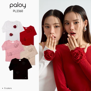 [พร้อมส่ง] Paloy - PL2360 Camellia Top เสื้อแขนยาว ของใหม่ ทรงเข้ารูป ปลายแขนแต่งดอกคาเมลเลีย