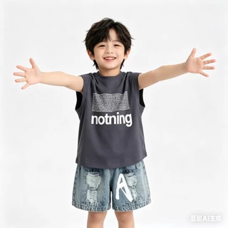 MC243 ชุดแฟชั่นเด็กผู้ชาย 2 ชิ้น เสื้อสีเทา กางเกงยีนส์ ใส่สบาย