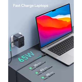 AUKEY PA-TA08 65W หัวแปลงปลั๊กไฟ 65W Universal Travel Adapter ช่อง USB-C และ USB-A รุ่น PA-TA08