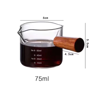 แก้วชงกาแฟ แก้วตวง 75ml แก้วตวงชงกาแฟ ถ้วยตวงชงกาแฟ ถ้วยตวงแก้ว พร้อมด้ามจับไม้ ถ้วยแก้ว Espresso cup