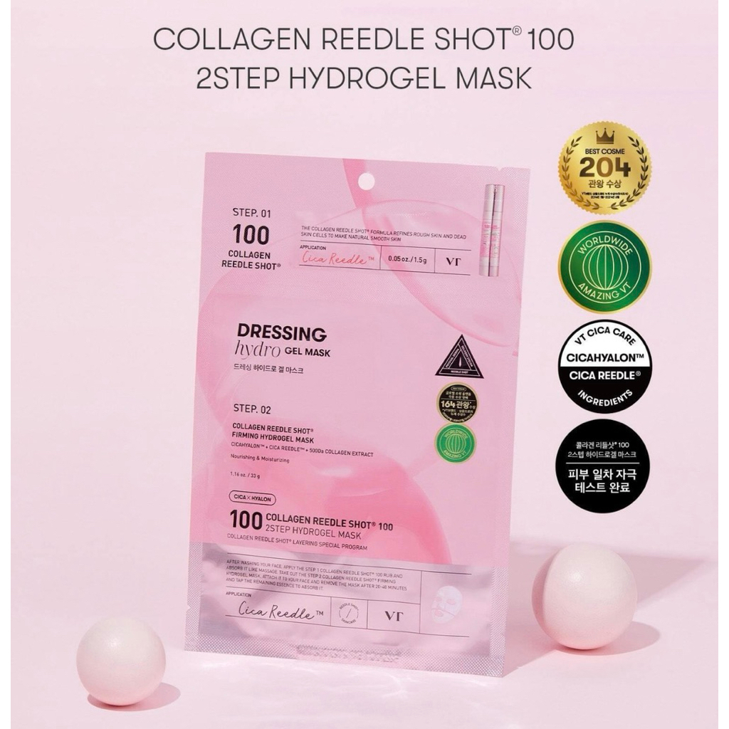 VT Collagen Reedle Shot 100 2-Step Hydrogel Mask 1 Sheet 33g. แผ่นมาส์กหน้าคอลลาเจน 1 แผ่น 33 กรัม