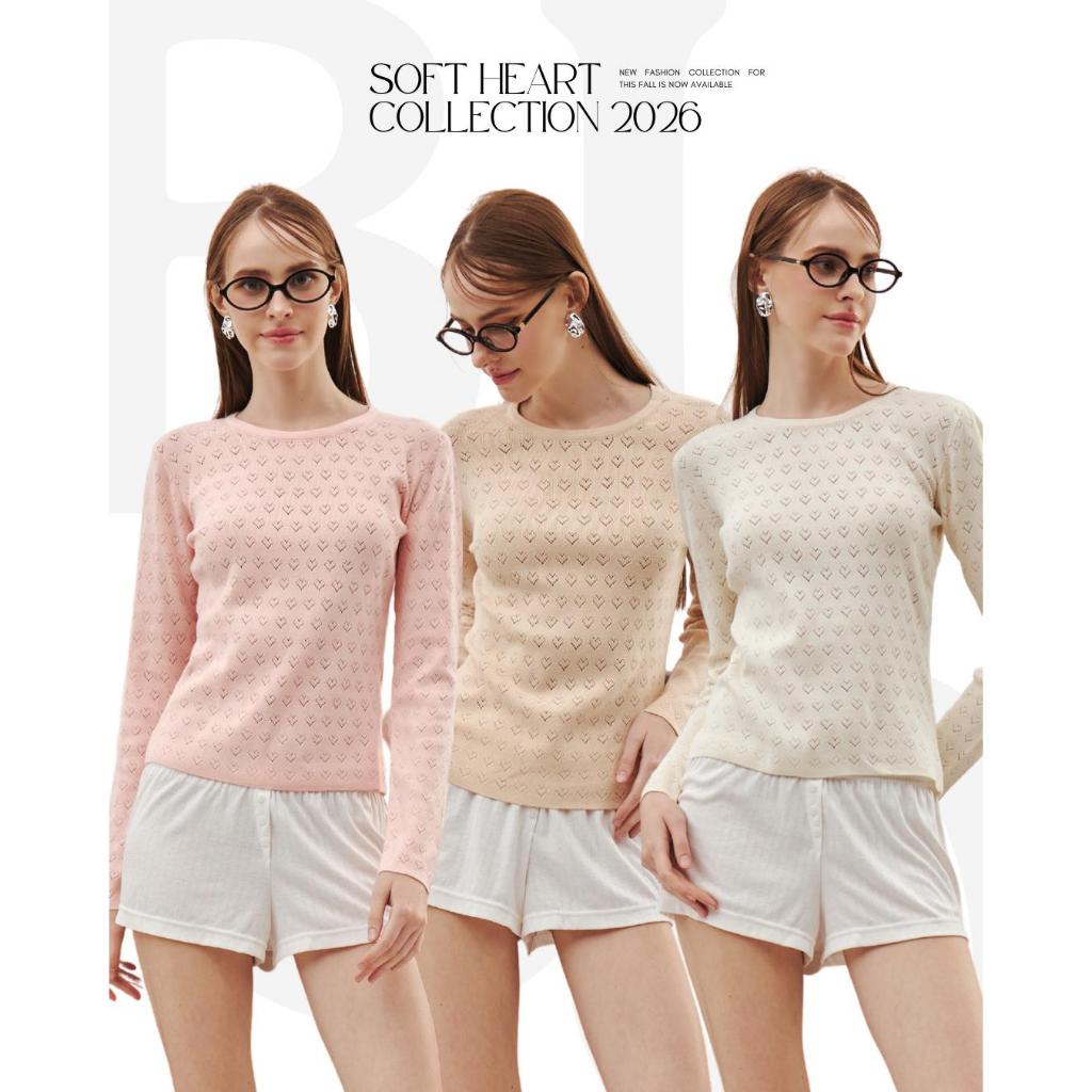 BCLS48 Soft Heart Collection เสื้อฉลุลวดลายหัวใจ