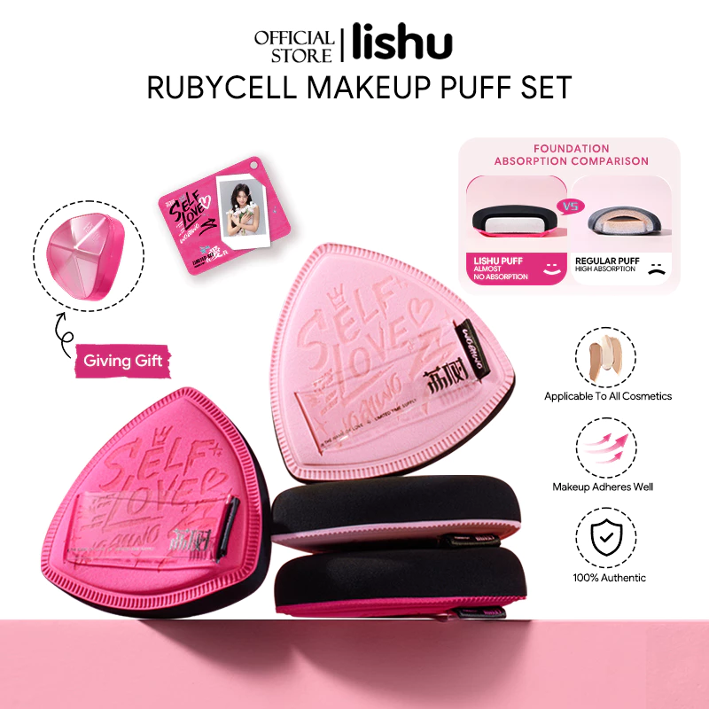 Lishu พัฟคุชชั่นสีชมพู พัฟแป้งพัฟเนื้อนุ่ม เกลี่ยง่าย ให้ลุคแมตต์ ใช้ได้ทั้งแบบแห้งและเปียก (ฟรีกล่องเก็บ)