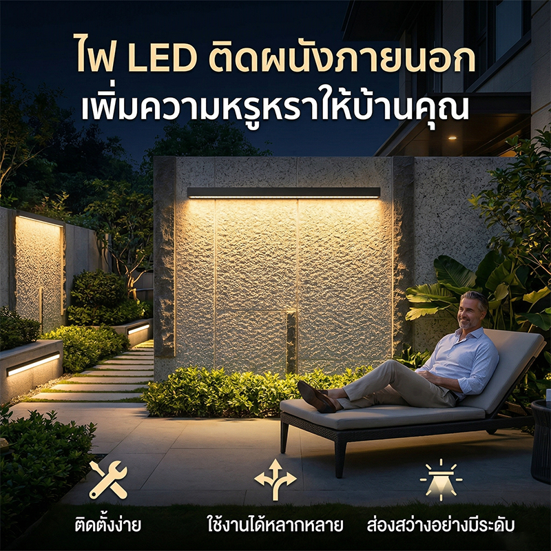 ไฟล้างผนังโซล่าเซลล์ LED กันน้ำ IP65 แสงสว่างสูง เปิด-ปิดอัตโนมัติ ไฟติดผนังภายนอก ประหยัดไฟ