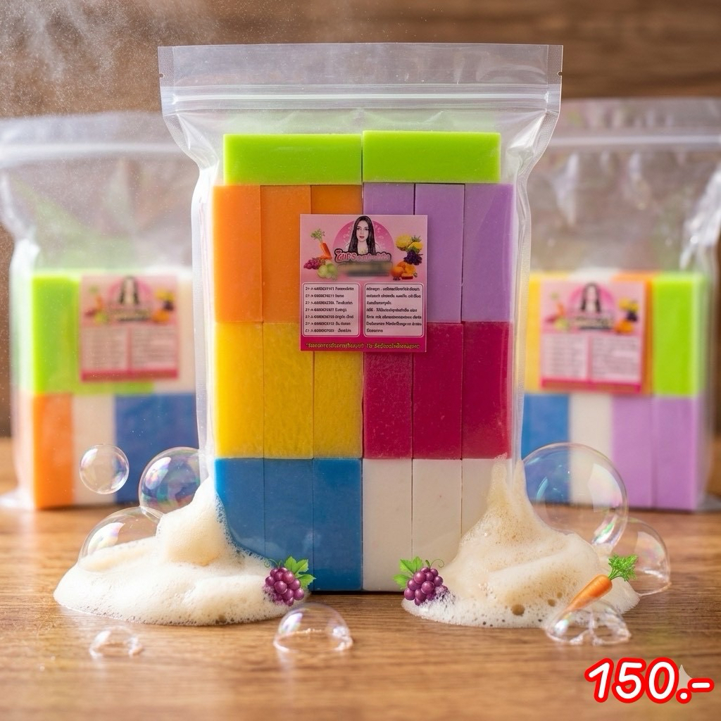 สบู่เร่งใส สบู่ระเบิดขี้ไคล มีหลายขนาด กดจำนวนก้อน แถมตาข่าย