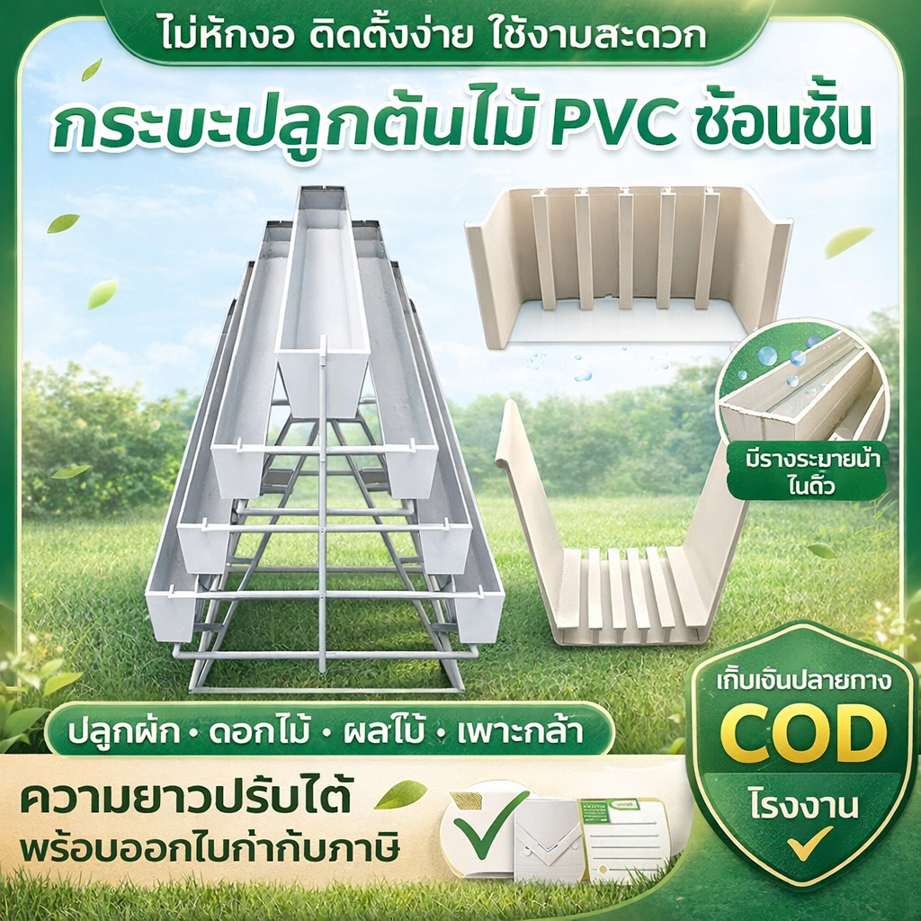 รางปลูกผัก PVC พร้อมระบบระบายน้ำในตัว รางปลูกสตรอว์เบอร์รี่ รางปลูกพลาสติก ใช้ได้ทั้งระเบียง บ้าน และโรงเรือน
