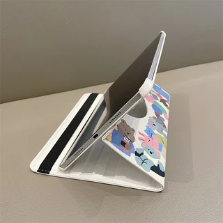 ขาตั้งหมุนได้ 360 องศา เคสแท็บเล็ตหนังแบบฝาพับ สติกเกอร์แฟชั่น Samsung Tab A11 A9 A8 A7 A 2019 + S6 S7 S8 S9 FE S10 Lite