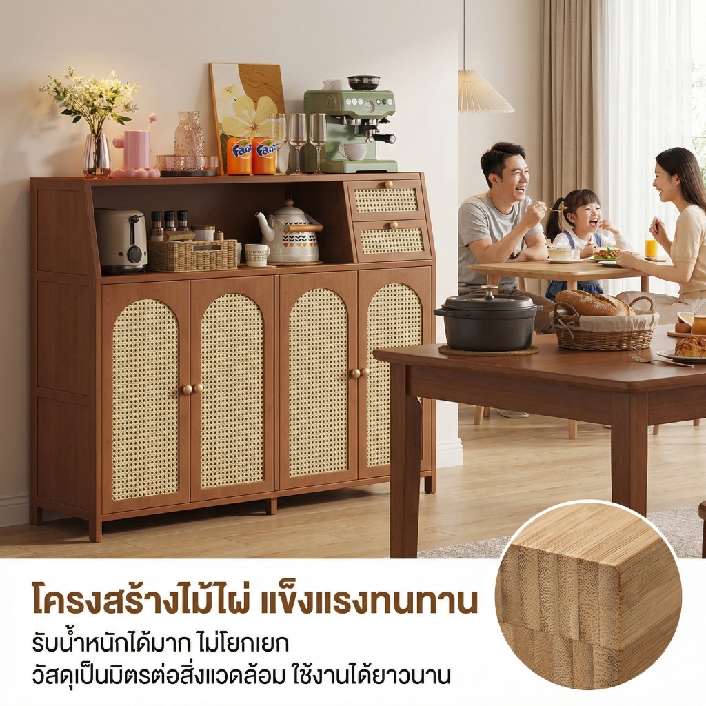 ตู้ไซด์บอร์ด เคาน์เตอร์บาร์กาแฟ วัสดุไม้แท้แบบหลายชั้น รองรับน้ำหนักได้สูงสุด50 กิโลกรัม มีให้เลือกหลากหลายขนาด รูปที่ 4
