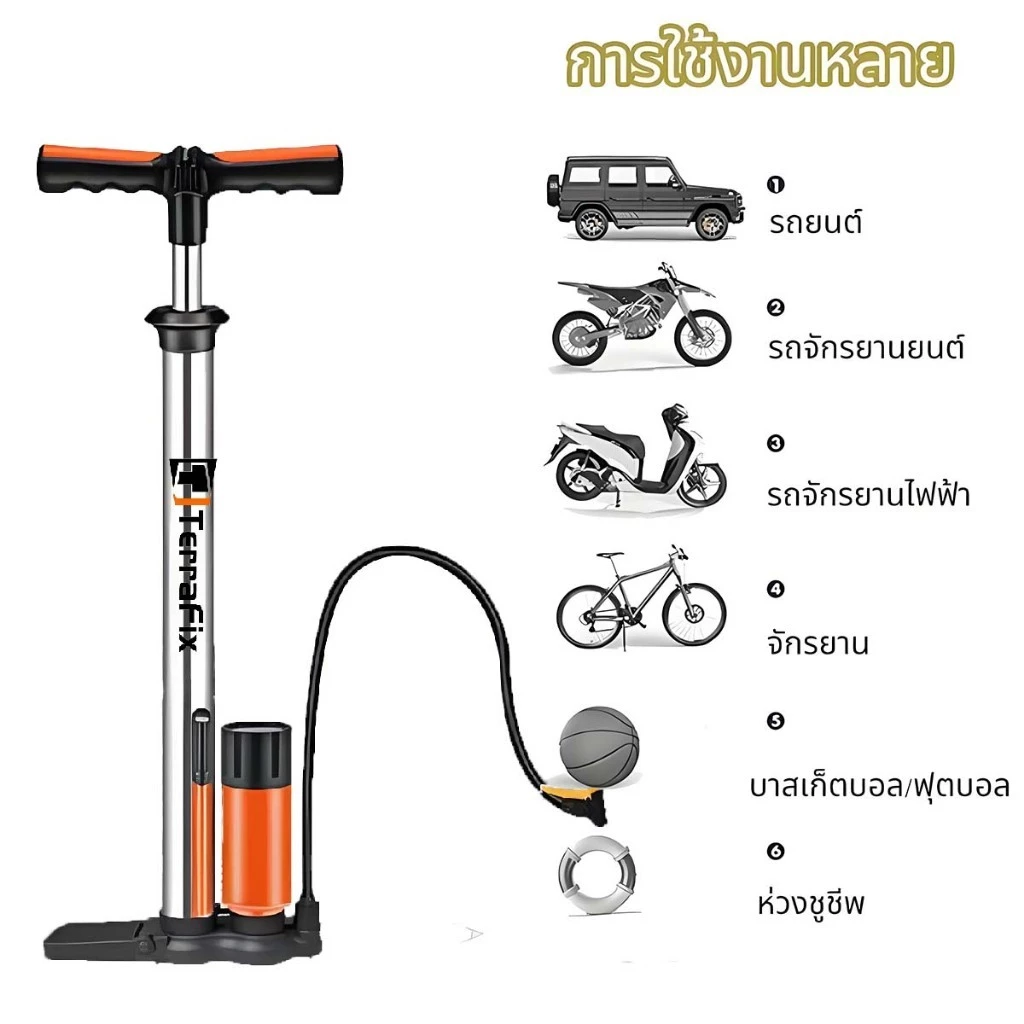 สามารถใช้ได้ตลอดชีวิต ที่สูบลม 160 PSI เสริมความแข็งแรง สูบลมมอเตอร์ไซ สูบลมจักรยาน สูบลมมือสูบลมรถมอไซค์ ปั๊มลมจักรยาน