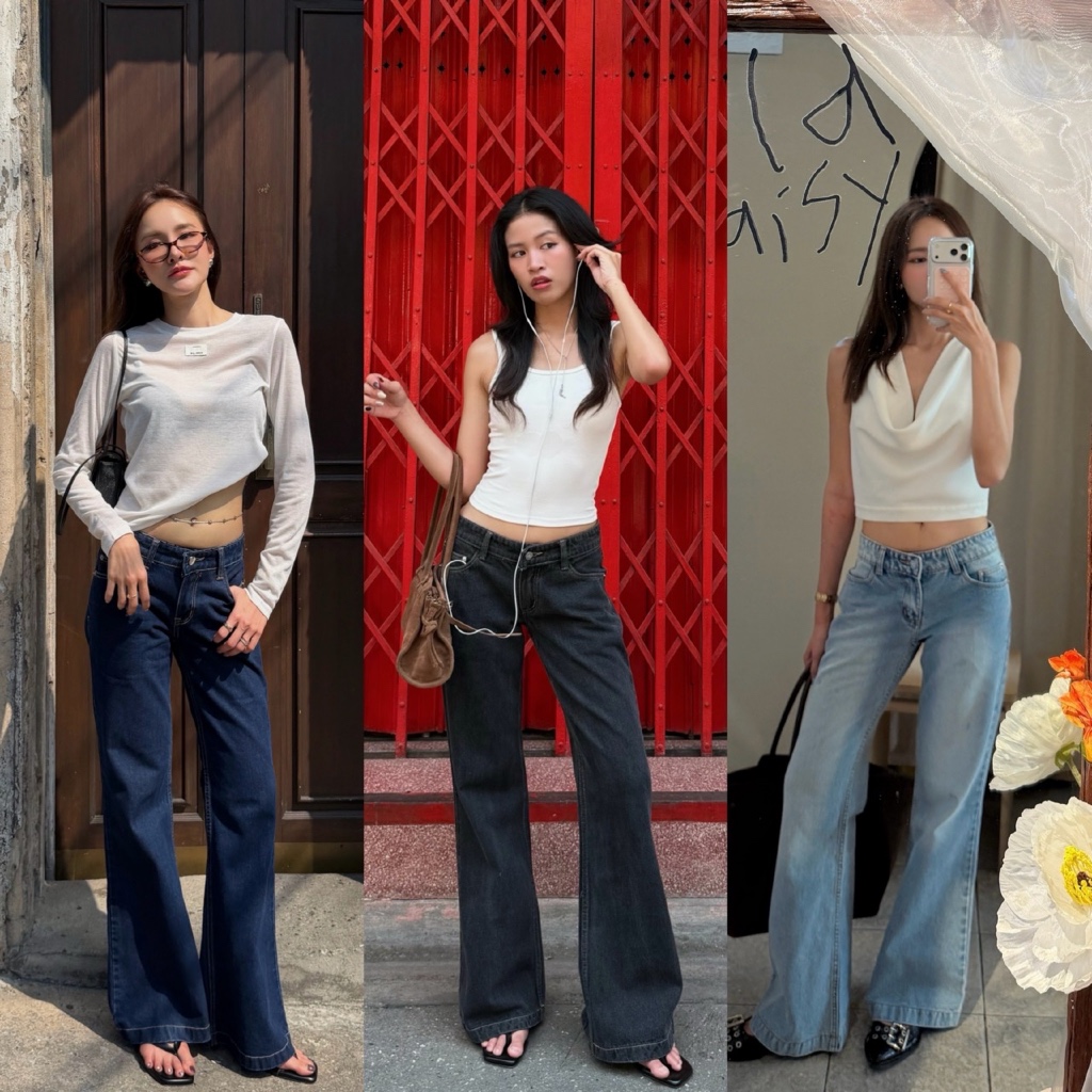 MALIMAYS - Tony Flare Jeans กางเกงยีนส์ขาม้า เอวต่ำ