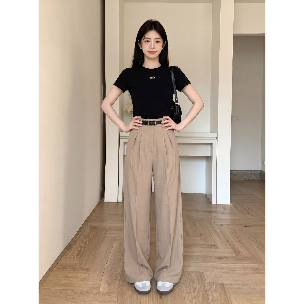กางเกงกระบอกใหญ่ แต่งจีบ ผ้าสโนว์สลาฟ ใส่เเล้วดูผอม ใส่ทำงาน ระบายอากาศดี รูปที่ 3