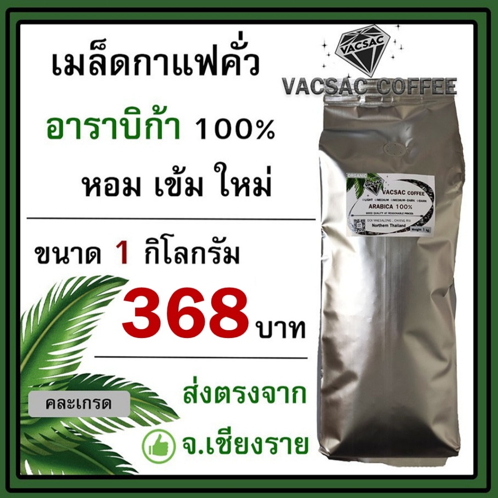 เมล็ดกาแฟคั่ว Arabica100% ☕ 1 กิโลกรัม ☕ 🌈ขอคั่วตามคิวออเดอร์นะ 😊❤️🌈 คั่วสดใหม่ ส่งตรงจากดอยแม่สลอง🌈