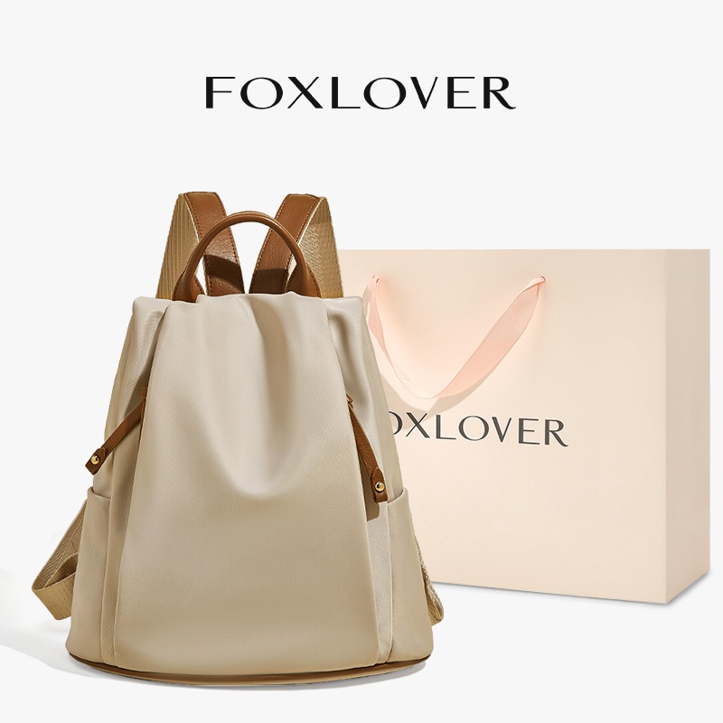 FOXLOVER กระเป๋าเป้สะพายหลังของผู้หญิง การออกแบบป้องกันการโจรกรรม กันน้ำ เบาและเรียบง่าย 10 นิ้ว