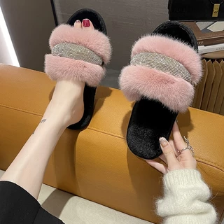 🎀สินค้าใหม่🎀รองเท้าสลิปเปอร์แต่งเพชร รองเท้าแตะใส่ในบ้าน ผ้าขนนุ่มใส่สบาย รุ่น SH-1-39