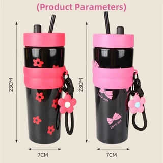 แก้วน้ำทูโทน 900ml เก็บร้อน-เย็น พร้อมหลอดดูด ฝาปิดกันฝุ่น ปลอกซิลิโคน ดีไซน์สวยทันสมัย