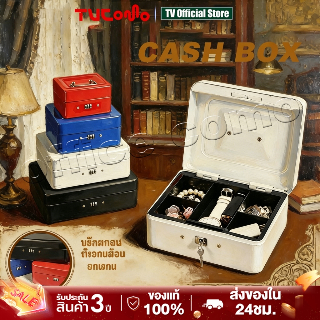 Cash Box เซฟหิ้ว ตู้เซฟ ไซส์ M/L/XL กล่องเหล็กเก็บเงิน กล่องใส่เงิน กล่องเซฟ พร้อมกุญแจ สีดำ น้ำเงิน แดงCash Box เซฟหิ้ว