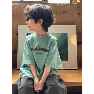 [ส่งไวจากไทย] *แค่เสื้อ*เสื้อยืดแขนสั้นเด็กชาย เสื้อคอกลม งานปักช่วงอก ทรงโอเวอร์ไซส์ เท่ๆ สไตล์เกาหลี เหมาะสำหรับ3-12ปี