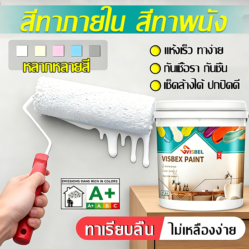 🏆100ปี สีไม่หลุด🏆SVISBEL สีน้ำยางพารา สีทาบ้านภายนอก สียางพาราผนังภายนอก กันเชื้อรา ไม่ลอก ทาสีผนัง สีทาผนัง สีทาภายใน