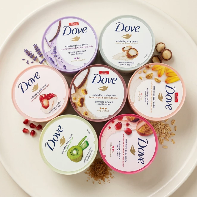 โดฟ Exfoliating Body Polish Set 7 ชนิด น้ำยาล้างตัวเบาโดฟ สครับร่างกาย ล้างเซลล์ผิวตาย กลิ่นหอมนาน 298g