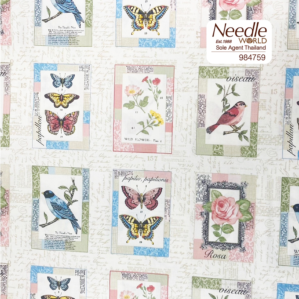 Cotton Fabric imported from the USA🇺🇸 ผ้าคอตตอนแท้ หน้ากว้าง 44 นิ้ว #984759 Vintage Journal