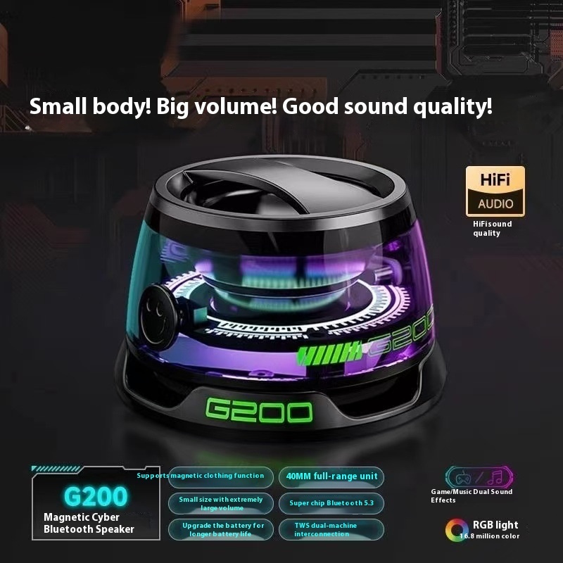 G200 ลําโพงบลูทูธ ลำโพงแบบพกพา Wireless Soundbar แม่เหล็กมินิสเตอริโอกล่องเสียง LED สี RGB Light ที่