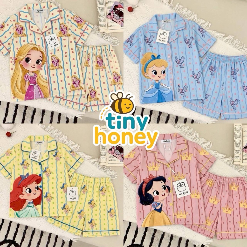 ชุดนอนเจ้าหญิง แขนสั้น ขาสั้น ผ้าไหมนม  ❌มีพุง จ้ำม่ำ +1 ไซซ์❌ (B00041)