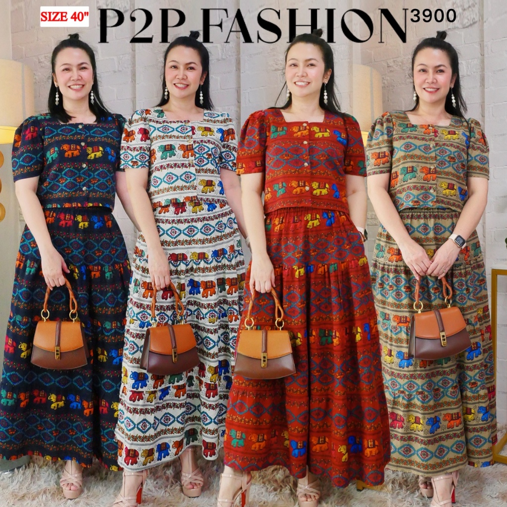 3900/3901 ชุดเซทคู่กระโปรง เสื้อครอป งานผ้าฝ้ายพิมพ์ลาย ชุดใส่ทำงานผ้าไทย (ไม่มีซับ)เป็นผ้าฝ้าย clothing