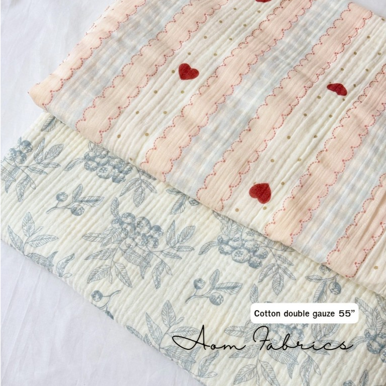 Aom Fabrics 🌷ผ้าดับเบิ้ลก๊อชลายเกาหลี หน้ากว้าง 135 ซม. ผ้าสาลู ผ้าเมตร ผ้านำเข้า พร้อมส่ง