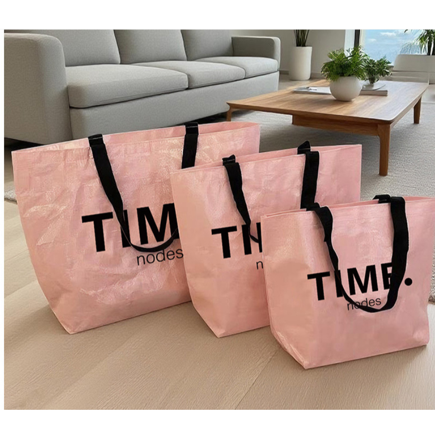 giftpackaging พร้อมส่ง ถุงช้อปปิ้งแบบพกพา สีทูโทน พร้อมส่ง ถุงช้อปปิ้งแบบพกพา ถุงกันน้ำ