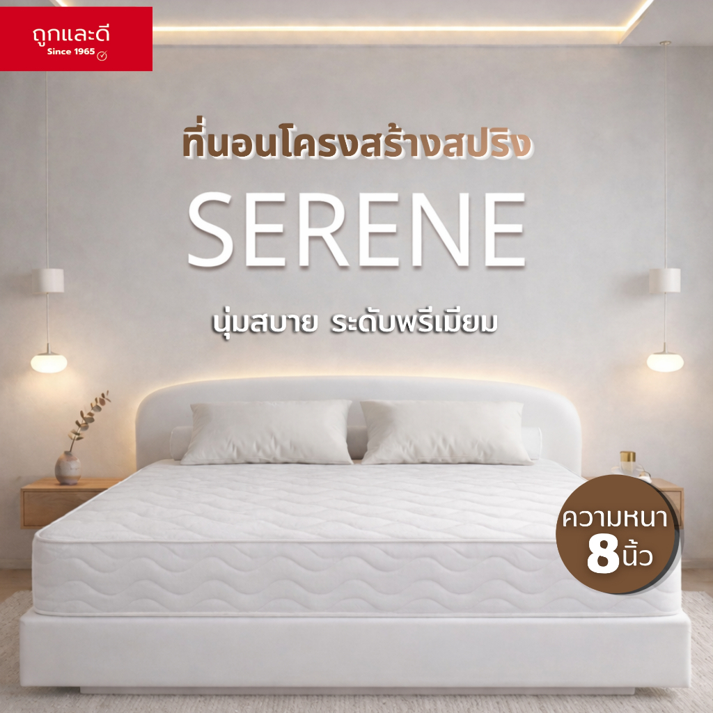 TOOK LAE DEE ที่นอนสปริง SERENE หนา 8 นิ้ว นุ่มสบาย รองรับหลัง ระบายอากาศดี ไม่ยุบง่าย รุ่นพรีเมียม