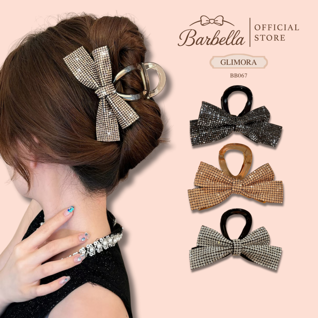 Barbella กิ๊บหนีบผมโบว์คริสตัล วิบวับ หรูหรา ลุคคุณหนู สไตล์เกาหลี รุ่น Glimora (BB067)