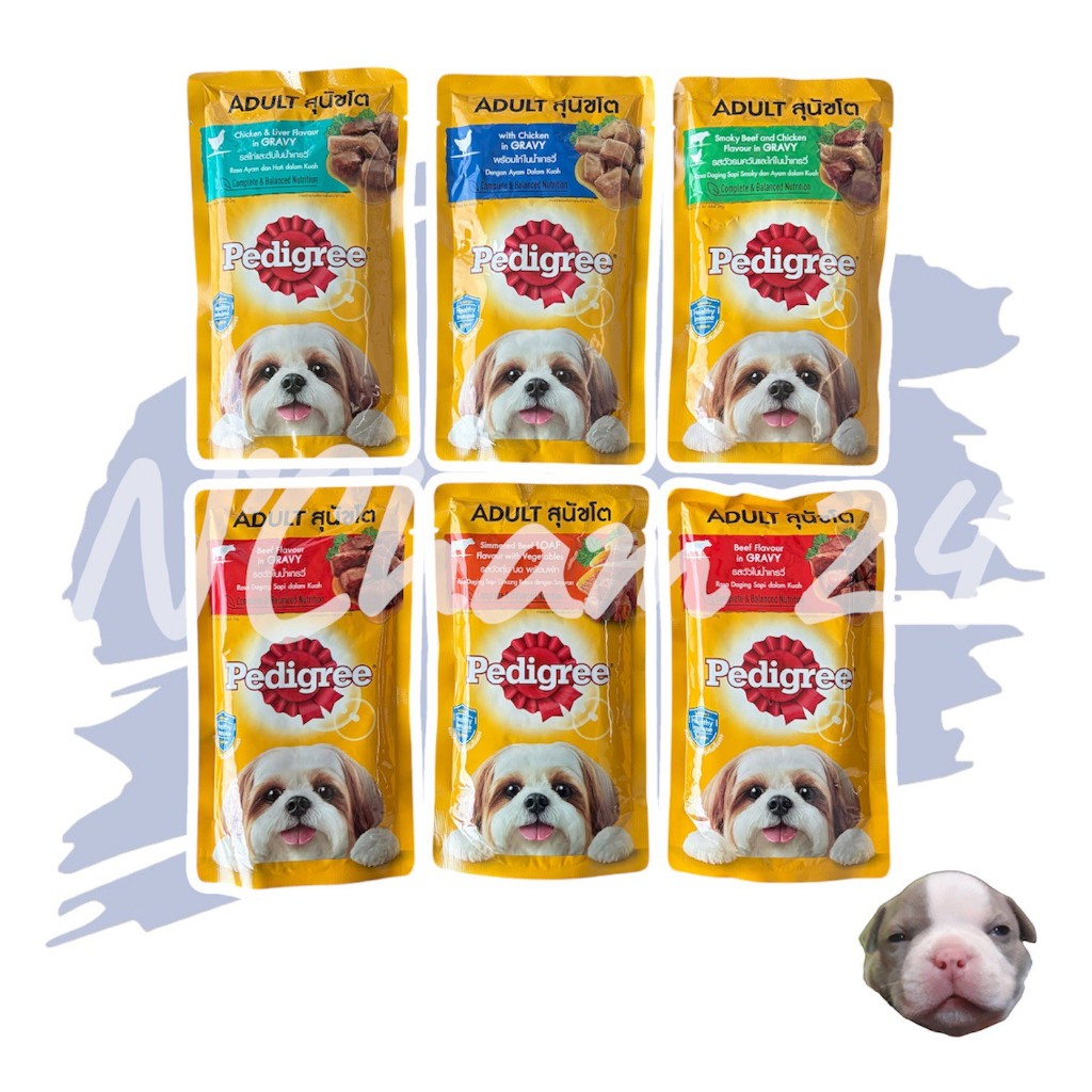 PEDIGREE ขนาดซองละ 130ก. เพดดิกรี อาหารหมาเปียกในน้ำเกรวี่ สุนัขโตและลูกสุนัข