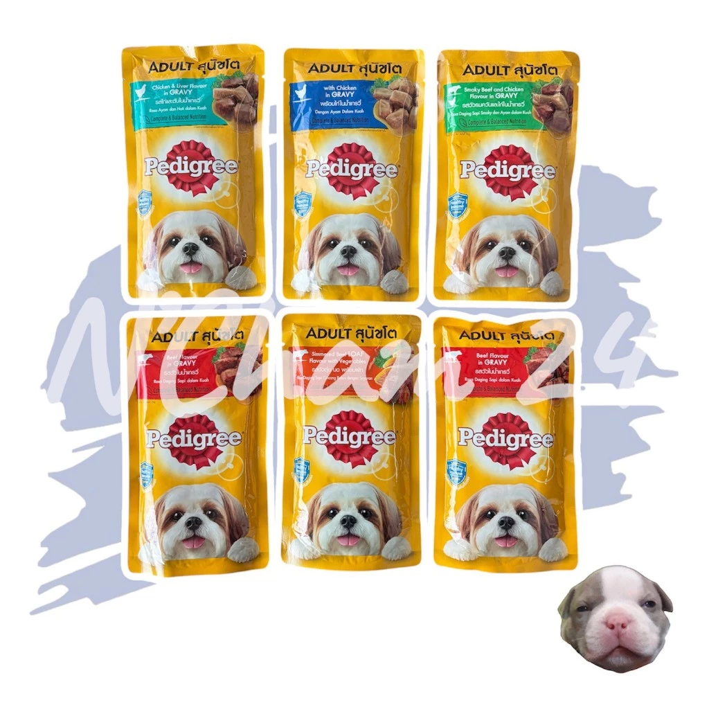 PEDIGREE ขนาดซองละ 130ก. เพดดิกรี อาหารหมาเปียกในน้ำเกรวี่ สุนัขโตและลูกสุนัข