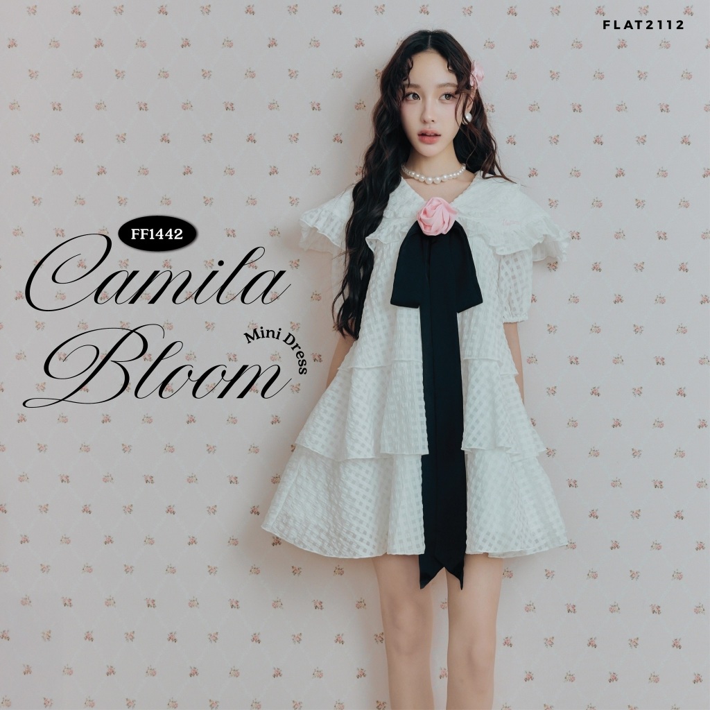 FLAT2112 : CAMILA BLOOM MINI DRESS เดรสลุคเรียบร้อย หวาน เดรสสไตล์เกาหลี เดรสขาวลูกคุณ เดรสขาวทรงปล่อย (FF1442)
