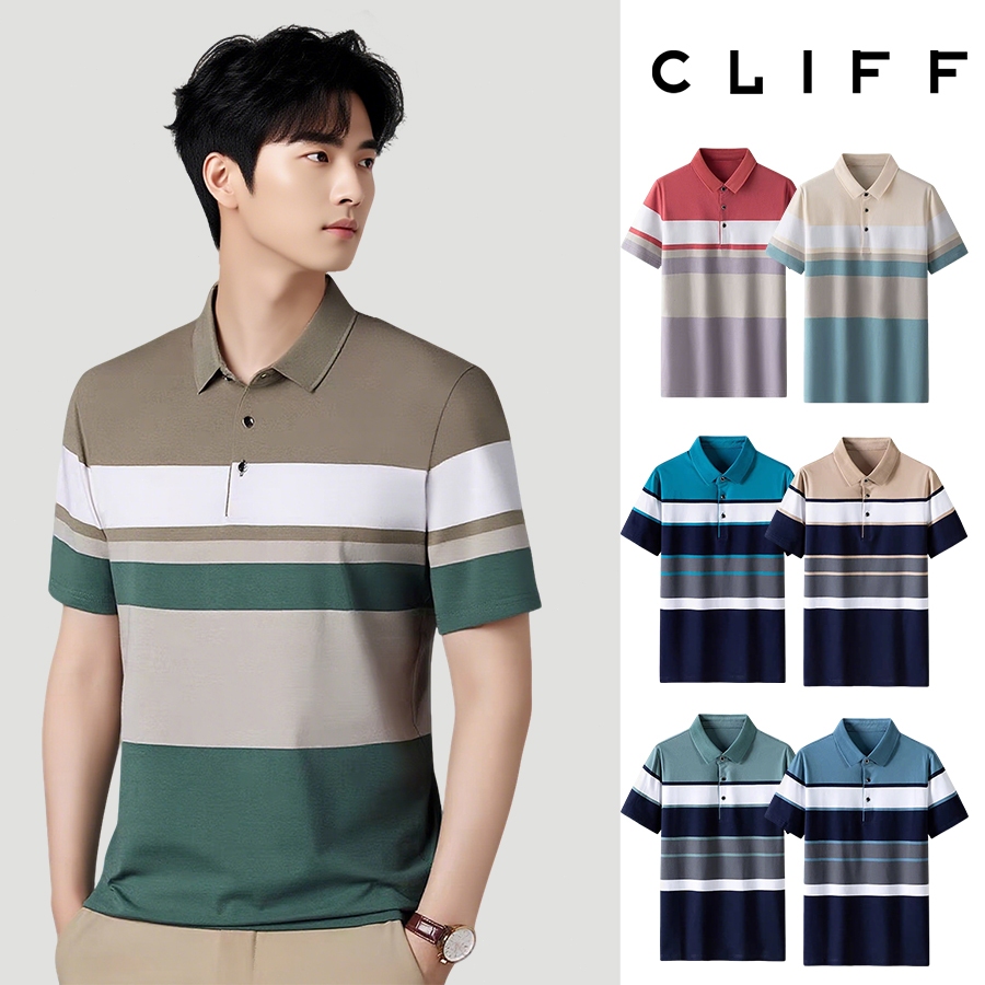 CLIFF เสื้อโปโลผู้ชาย ลายทาง เย็บปักถักร้อย ลำลองยอดนิยม รุ่นใหม่ปี2025
