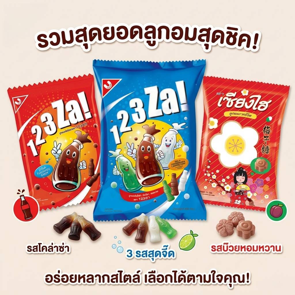 ลูกอมเซียงไฮ และ ลูกอม 123 ZA! อร่อย บรรจุ 100 เม็ด/ซอง