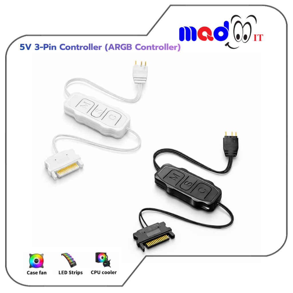 ตัวควบคุม ARGB 5V 3Pin to SATA Mini Controller ฮับ RGB 3Pin สำหรับเคส CPU/พัดลม/ชุดน้ำ/ไฟ LED