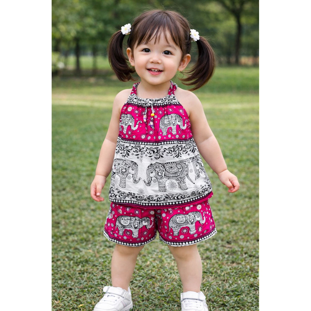 ชุดเด็กลายช้างสายยืด เนื้อผ้าสปัน(คละลายคละแบบ)