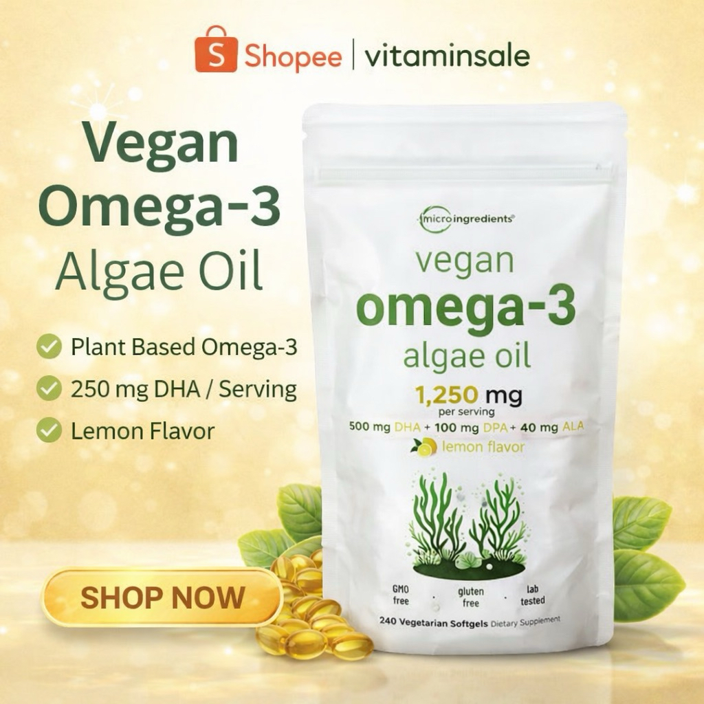 Micro Ingredients Vegan Omega 3 Algae Oil 1250mg Lemon 240 Softgels DHA จากสาหร่าย