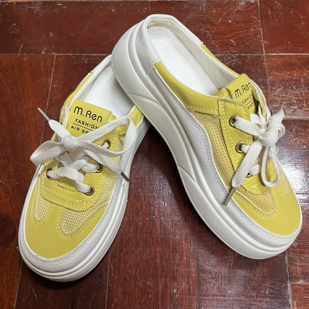 รองเท้าผ้าใบเปิดส้น สีเหลือง ไซต์ EUR37 สภาพดี มือสอง