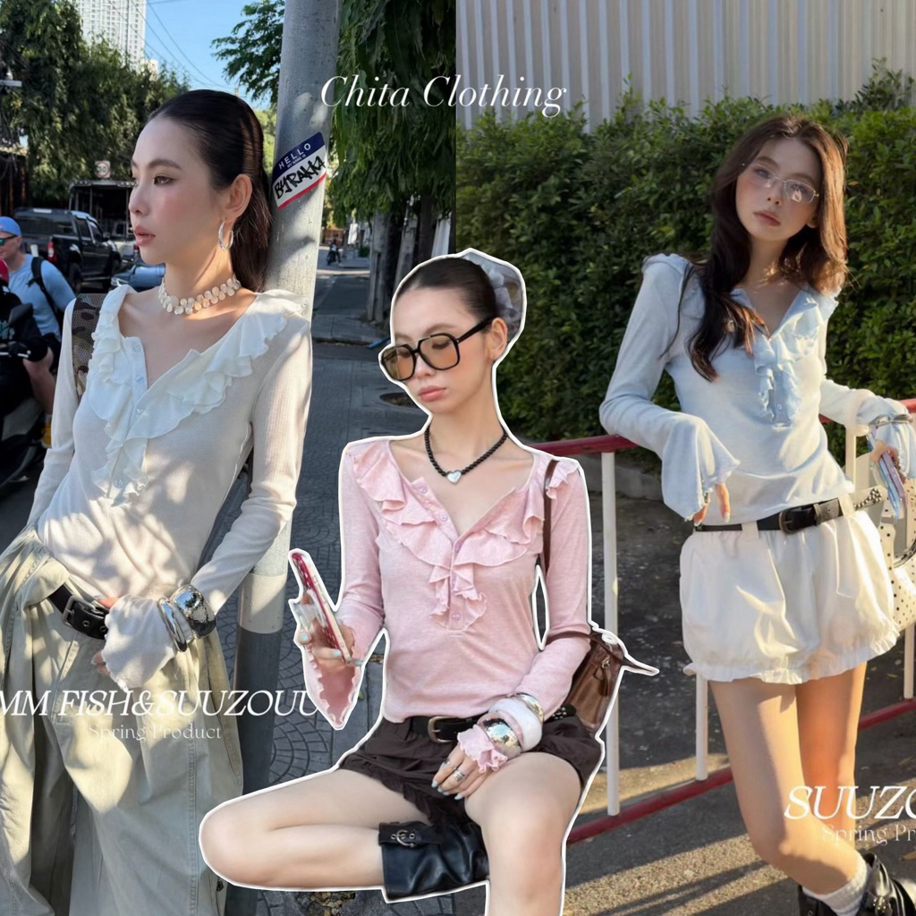📍พร้อมส่ง📍26T SU029เสื้อแขนยาว คอเสื้อแต่งระบายน่ารักๆ ผ้าดีใส่สบาย ไม่หนาไม่บาง โทนสีพาสเทล Tag MM Fish🇰🇷