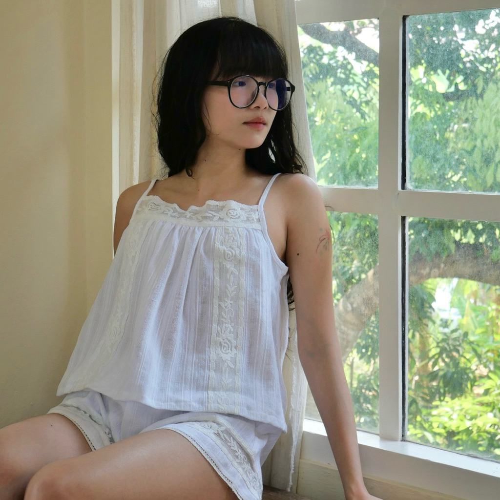 afterseasons | dandelion : ชุดเซตสายเดี่ยวกางเกงขาสั้นลูกไม้ผ้าคอตตอน