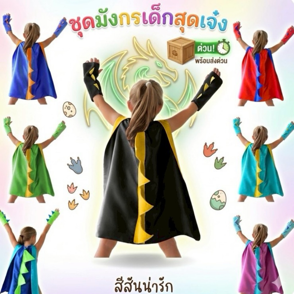 เสื้อคลุมมังกร ชุดไดโนเสาร์💓🌋 ชุดฮาโลวีน ปาร์ตี้ ชุดแฟนซีเด็ก
