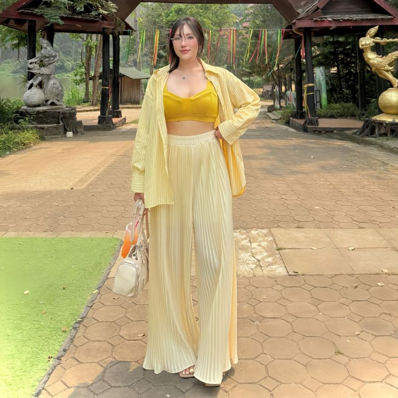 MF88 กางเกงขายาวอัดพลีทมีซับใน