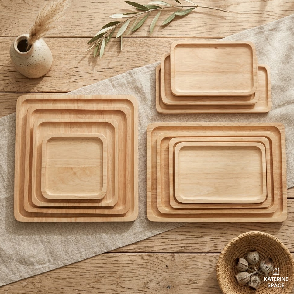 จานไม้ ถาดไม้ สี่เหลี่ยม ไม้แท้ สำหรับเสิร์ฟอาหาร/คาเฟ่ มีหลายขนาด