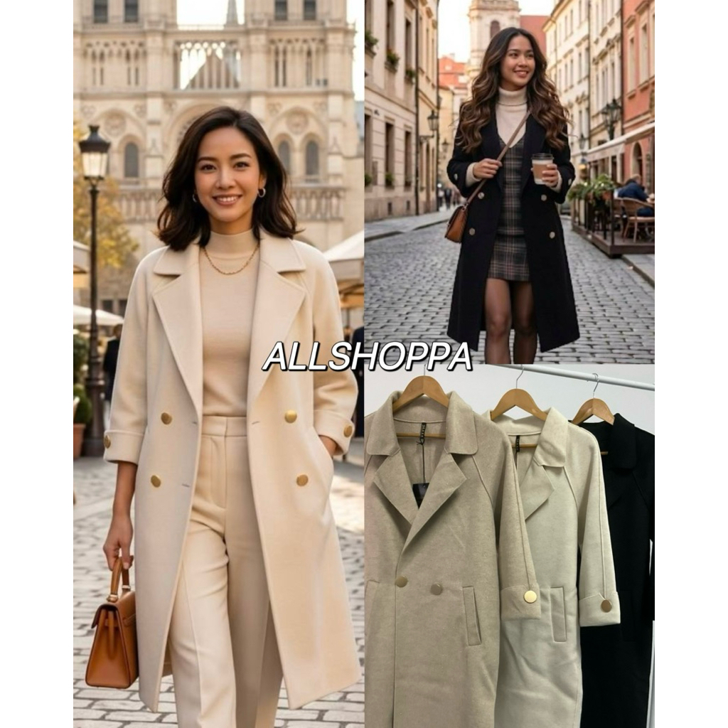 ALLSHOPPA พร้อมส่ง! French Trench Coat   เสื้อโค้ทกันหนาวผลิตจากผ้าวูลขนแกะ